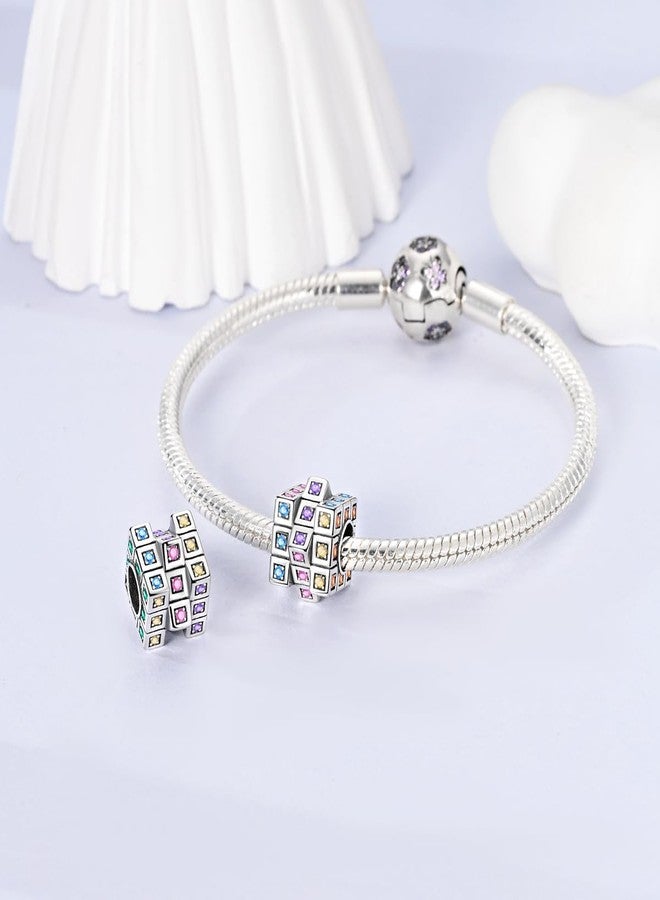 NARMO 925 Sterling Silver Charm for Women Bracelets Colorful Rubik's Cube Charm Bead - Image 2